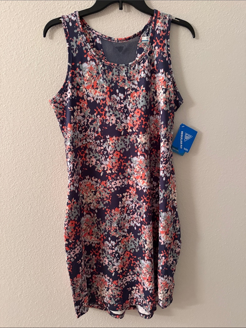 Columbia Floral Navy Tank Dress with Coral & Light Blue Print